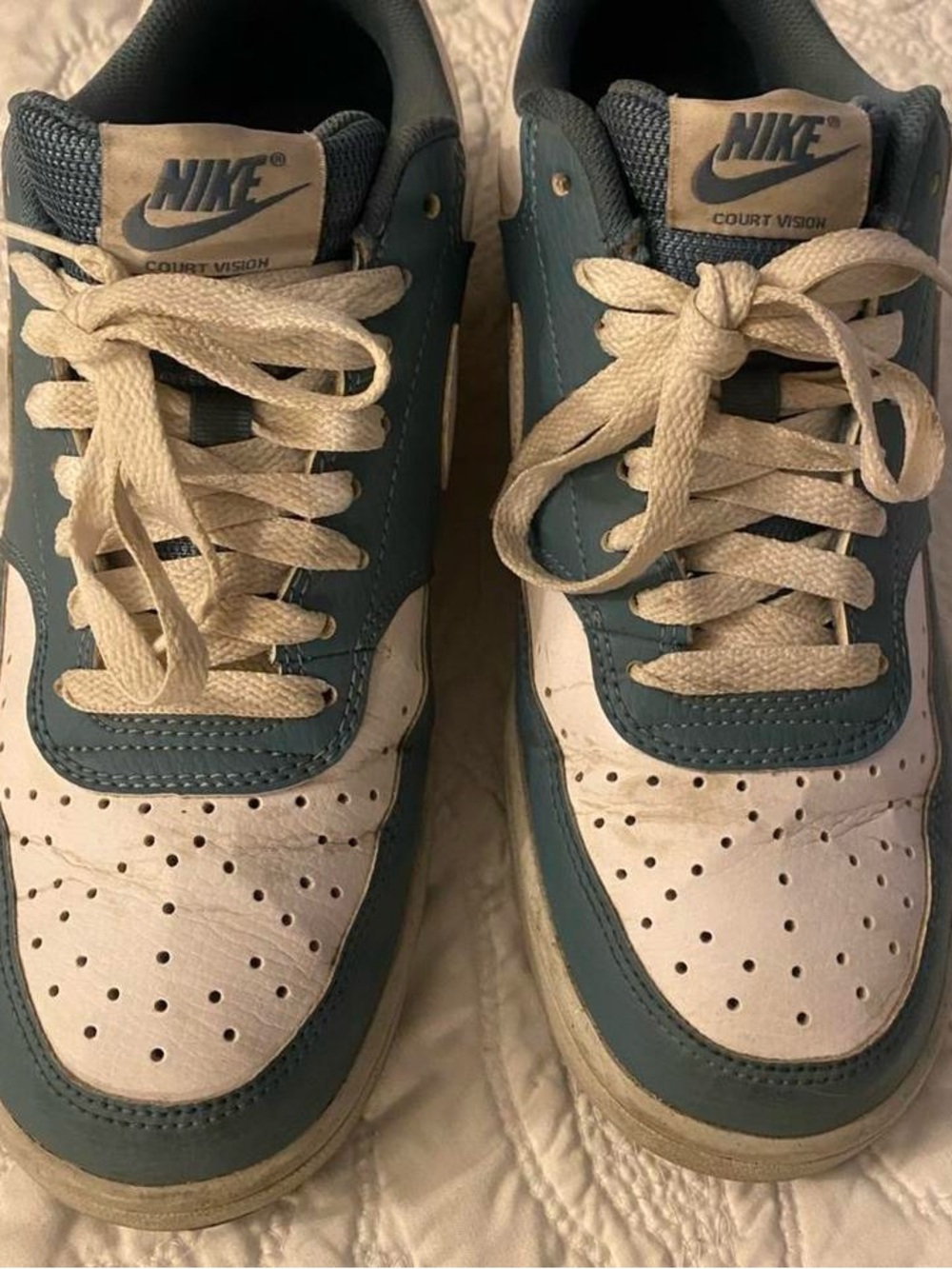 Nike Court Vision Low Top Sneakers in Teal and White